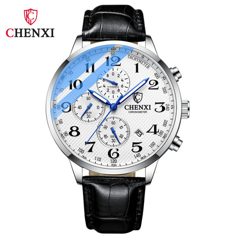 Chenxi 947-男性用腕時計,革,スポーツ,耐水性