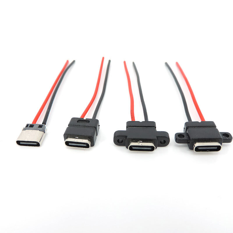 Водонепроницаемый штекер USB Type-C 3,1, 2 штырька, гнездо USB C, сварочный зарядный кабель, проводной разъем 180 ° 90 ° для ремонта «сделай сам», 1 шт.