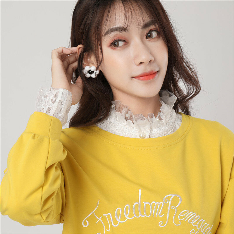 Women Chiffon Shirt Fake Collar Ladies Stand Ruffle Sweater Blouse False Collar Female Cotton Removable Detachable Collars
