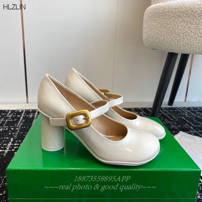 2024 Europe and the United States early spring new sexy high heels round with a fashionable line with Mary Jane shoes women