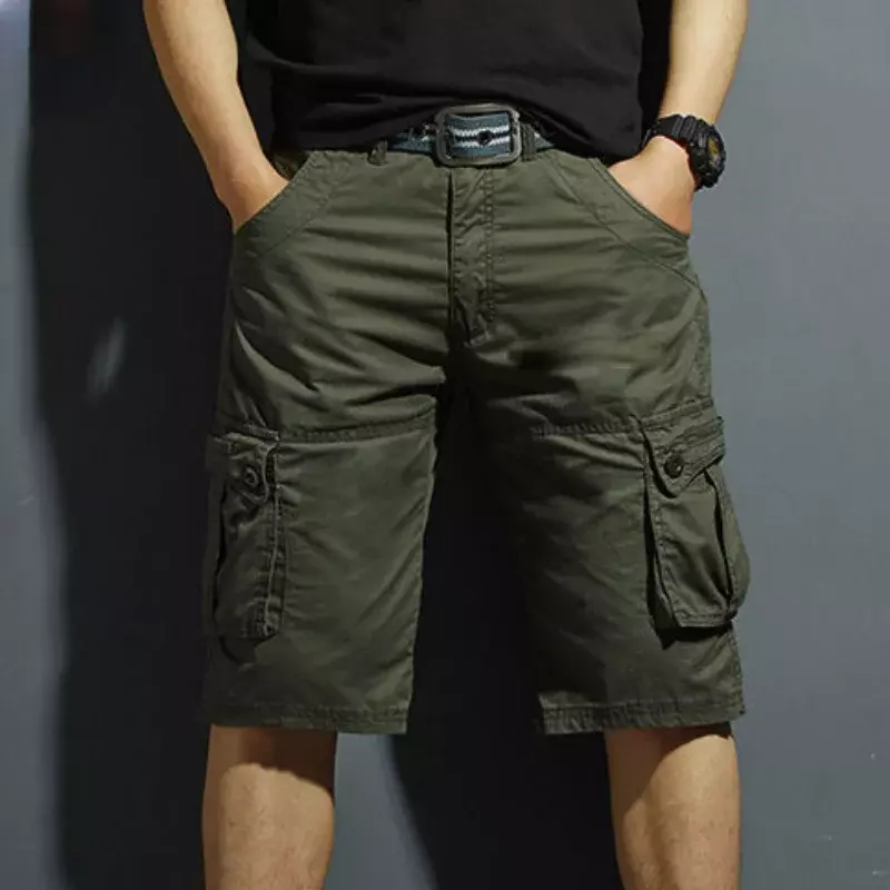 Pantaloni corti Bermuda maschili sopra il ginocchio pantaloncini Cargo da uomo Combat con tasche Designer Harajuku Loose Homme comoda tasca frontale