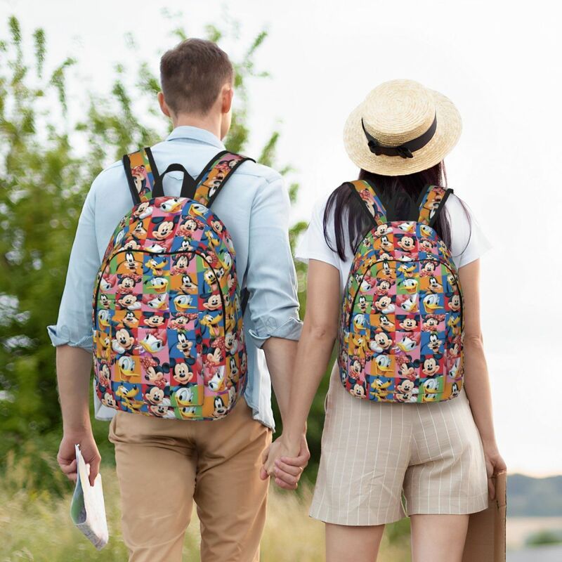 Холщовый Рюкзак с коллажем Минни и Микки Мауса для девочек и мальчиков, дорожные сумки для школы и колледжа, мужская и женская сумка для книг для ноутбука 15 дюймов