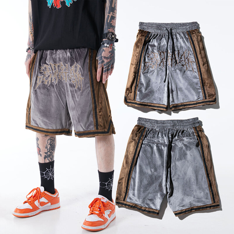 Moda Retro Esportes para Homens Cor Mista Verão Ginásio Shorts Jogging Suit Basquete Skate Running Suit Off Grey Streetwear