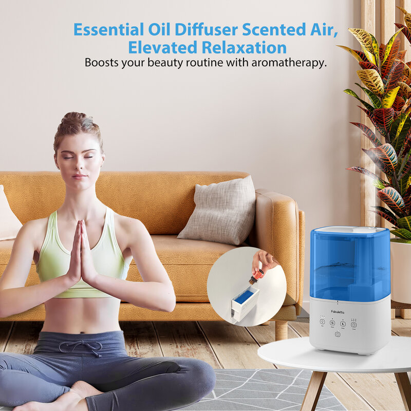 Fabuletta-Humidificateurs à ultrasons pour chambre à coucher, humidificateur à brume froide et chaude, 3 vaporisateurs réglables recyclables, sortie de buse à 360 °, 4,5 l