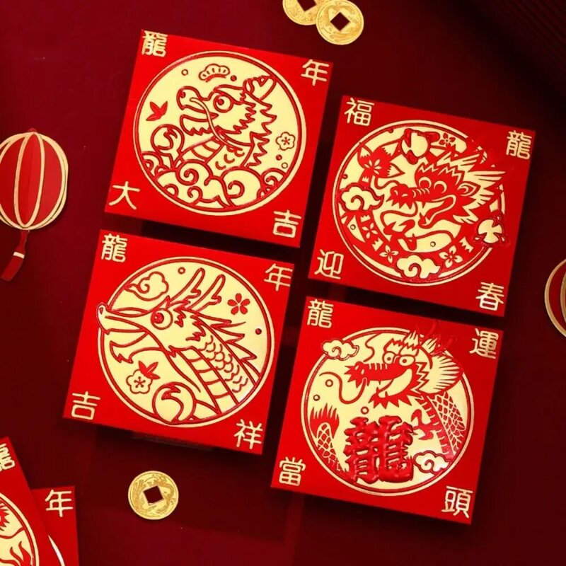 Paquete de Año Nuevo 2024, sobre Rojo, mejores deseos, patrón de dragón, bolsillo para dinero, buena suerte, bolsa de dinero, bolsillo rojo, fiesta de celebración