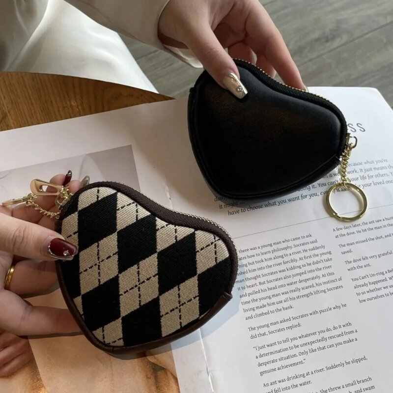 Креативный женский кошелек на молнии с кольцом для ключей и сумочкой в форме сердца