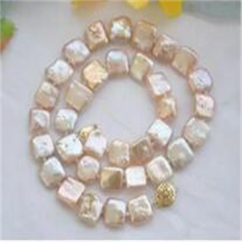 Collier de perles d'eau douce carrées, rose naturel, 18 "12mm