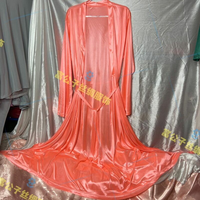 Блестящее сексуальное мужское тонкое Атласное Платье макси с V-образным вырезом и длинным рукавом Свободное длинное платье размера плюс халат для сна