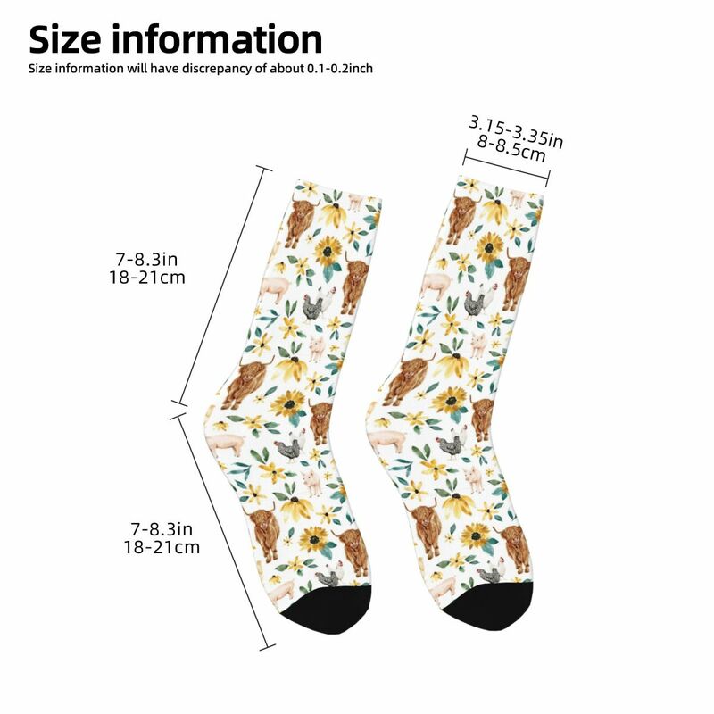 Watercolor Farm Animals And Sunflowers Cow Socks Harajuku High Quality Stockings All Season Long Socks Accessories for Unisex