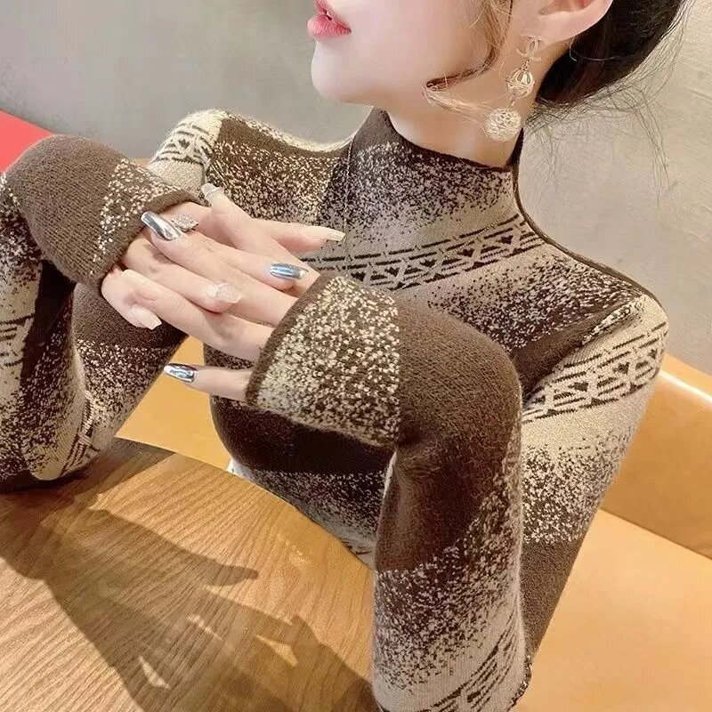 New One Piece Plush Thickened Half Turtleneck Knitted Sweaters For Women Clothing Year Christmas Fashion Pullover Sweaters 100