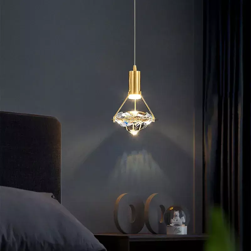 Lustre LED en cristal K9 personnalisé, lampe de chambre à coucher, lustre en frêne, salle à manger postmoderne