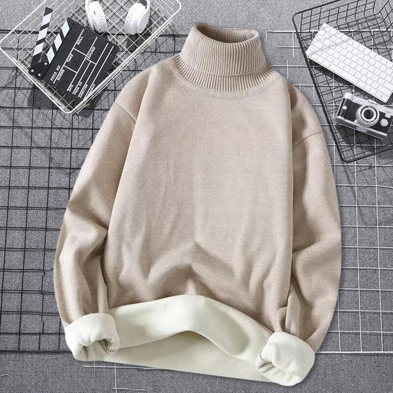 Men Winter Sweater Thickened Knitted High Collar Neck Protection Sweater Cold Resistant Soft Plush Pullover Autumn Sweater