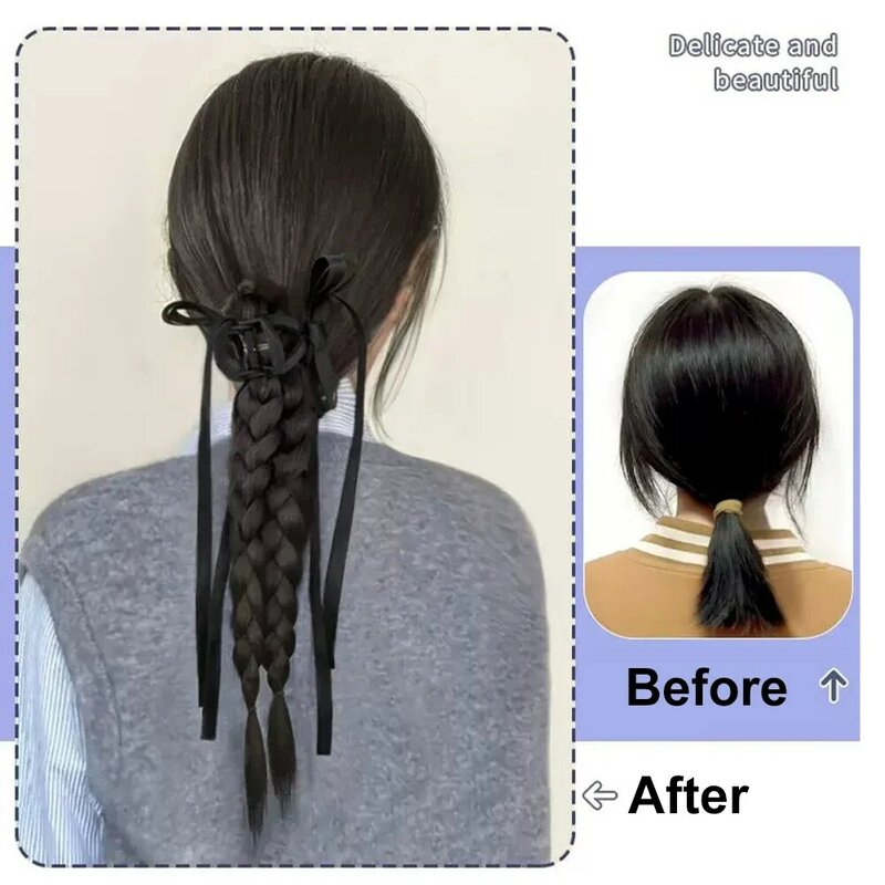 Braid Female Ponytail Millennial Bow Grip Style Boxing Braid Braided Synthetic Ponytail