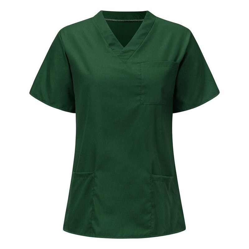 Uniforme de trabajo de médico y enfermera para mujer, bata quirúrgica Unisex con cuello en V, Top de moda, Color sólido