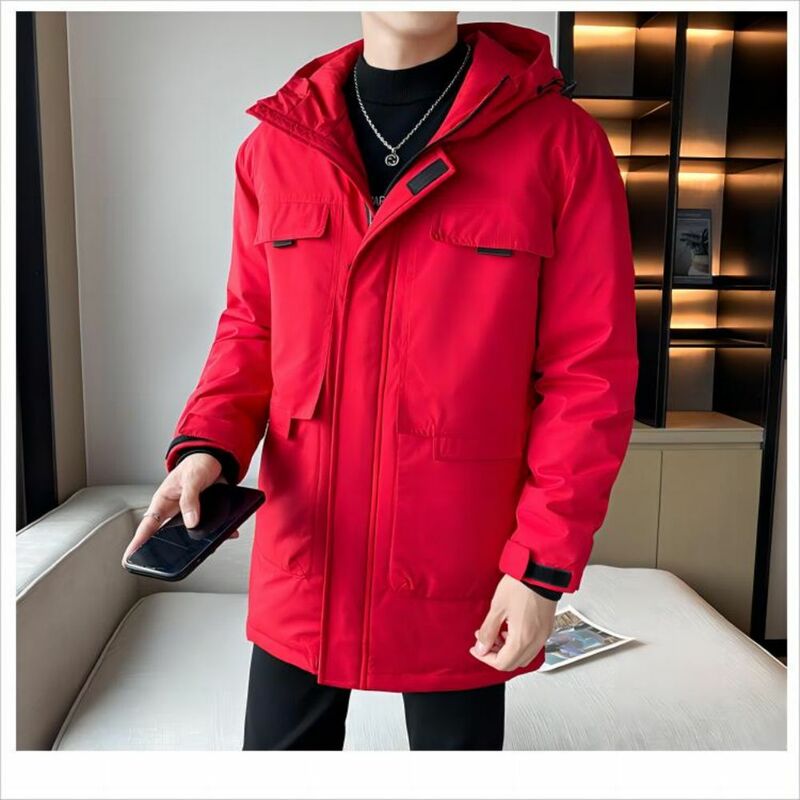 2023 inverno nuova tendenza moda giovanile bel cappotto con cappuccio da uomo di media lunghezza Slim fit abbigliamento Casual e Versatile in cotone