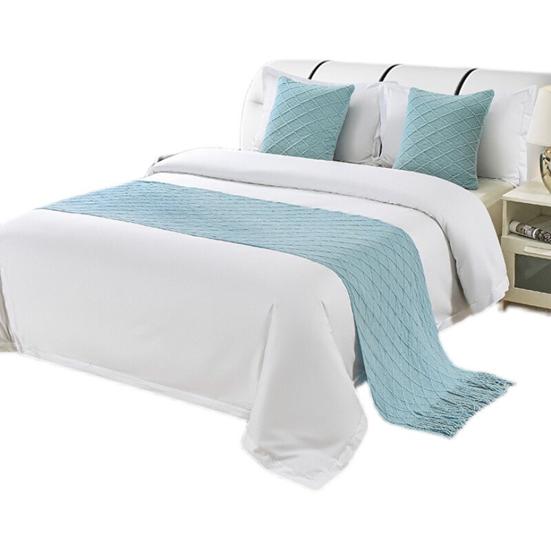 Nordic prostota jednolity kolor, w kwadraty ręcznik domowy Hotel Tassel rzuć bieżnik na łóżko jadalnia dekoracje weselne łóżko ogon ręcznik poszewka