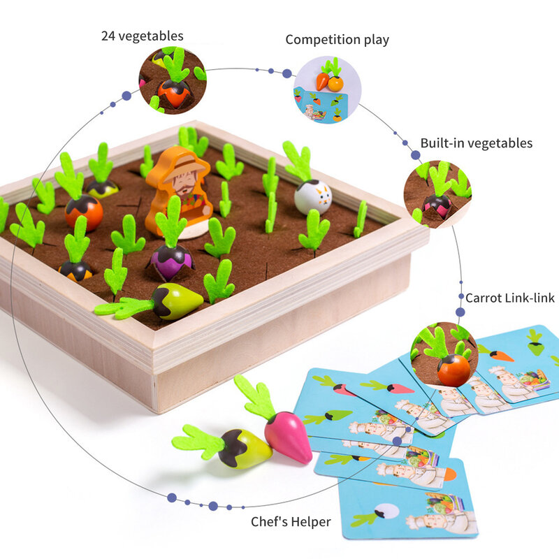 몬테소리 나무 소재 장난감, 당근 수확 게임, 유아용 장난감, 아기, 남아, 여아 모양 정렬, 매칭 퍼즐, 교육용 장난감