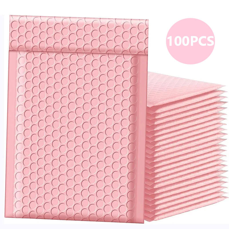 Bolsas de embalaje para paquetes de pequeños negocios, sobres de correo de burbujas rosas para empaquetar productos, paquetes de entrega, 100 piezas