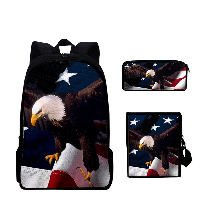 Klasyczna moda wilk zwierzę 3D nadruk 3 sztuk/zestaw torby szkolne mała torba na laptopa plecak pochylona torba na ramię piórnik