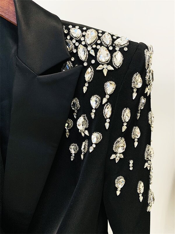 Kryształowy damski garnitur damski formalny blezer elegancki czarny damski podwójny guzik odzież robocza damska kurtka płaszcz na studniówkę