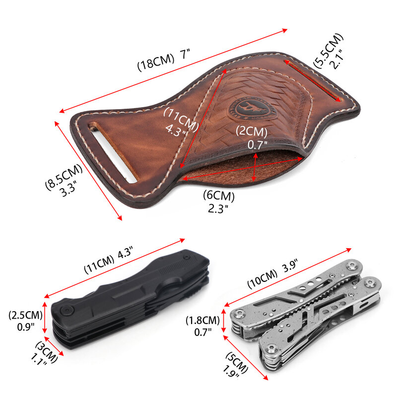 Tourbon EDC กระเป๋าหนังสำหรับพับมีดมินิมีดกระเป๋า Multitool EDC Carrier Pocket Slip กับห่วงเข็มขัดสีน้ำตาล