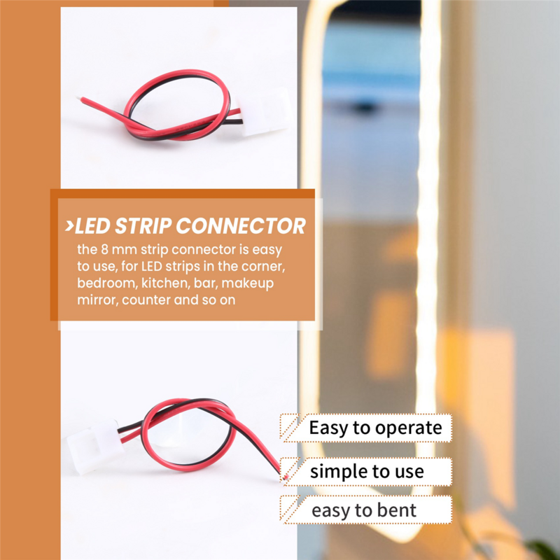Connecteur de bande lumineuse LED sans soudure, 24 pièces, 8mm, 2 broches, largeur 8mm, flexible, SMD 3528, 2835, document unique