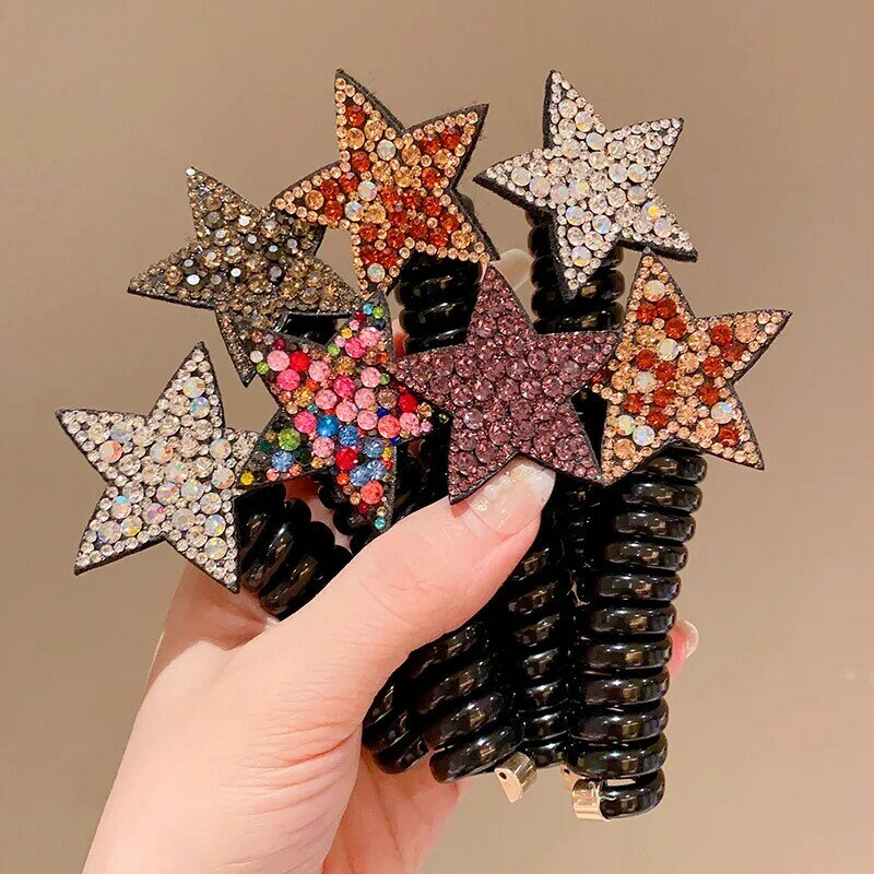 Molans berlian imitasi bintang ikat rambut ekor kuda sangat elastis tahan lama Scrunchies ikat rambut untuk gadis Korea tali rambut pita