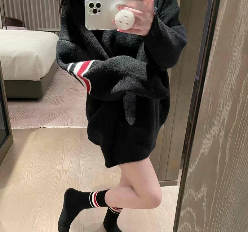 Свитер Женский вязаный в Корейском стиле, свободный джемпер в стиле преппи, с круглым вырезом и длинными рукавами, Модный пуловер для зимы