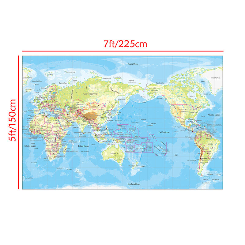 225*150cm The World Map of Topography Non-woven Canvas Painting Wall Unframed Poster and Print Living Room Home Decoration