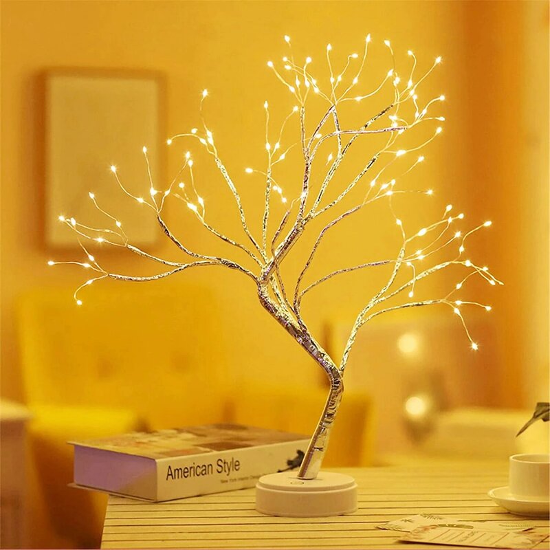 إضاءة ليد ليلية مع مفتاح لمس ، ضوء شجرة ، سلك نحاسي ، مصباح طاولة ديكور للمنزل ، غرفة نوم ، إضاءة عيد الميلاد