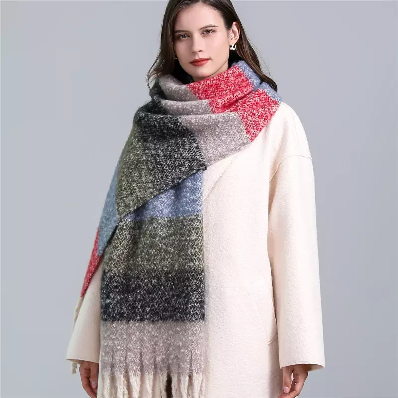 Новинка 2022, клетчатый кашемировый шарф, женская зимняя теплая шаль, модный шейный платок Bufanda в британском стиле с кисточками, женские шарфы ...