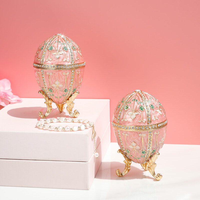 1Pc  Faberge Egg Style Enamelled Jewelry Trinket box Hinged Unique Gift for Home Decor