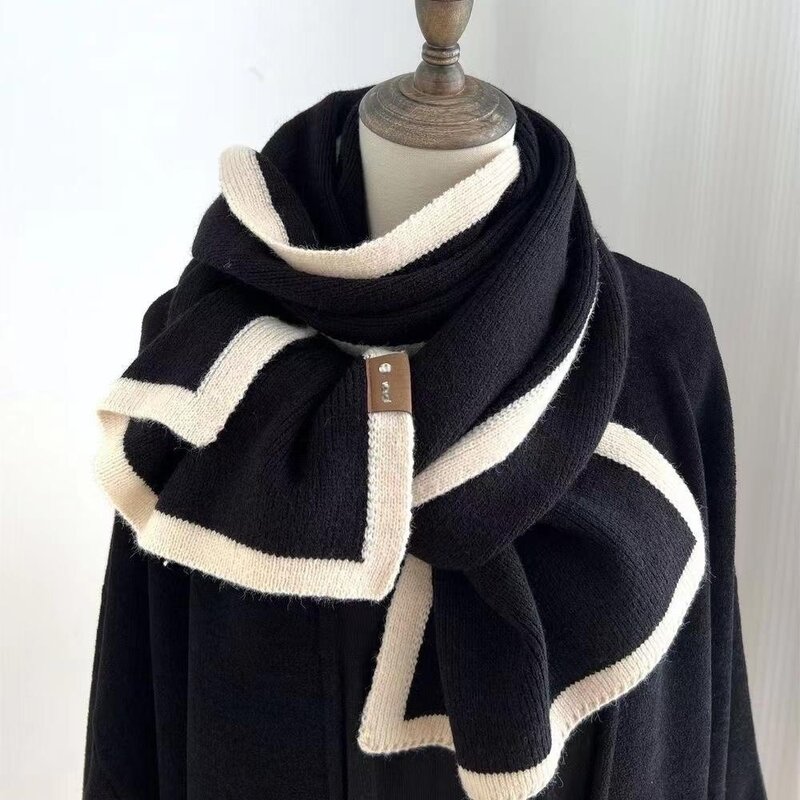 NEW Winter Warm Wool Scarf For Women Striped Elastic Knitted Scarves Female Bandana Versatile Thicked Neckerchief Shawl 2024