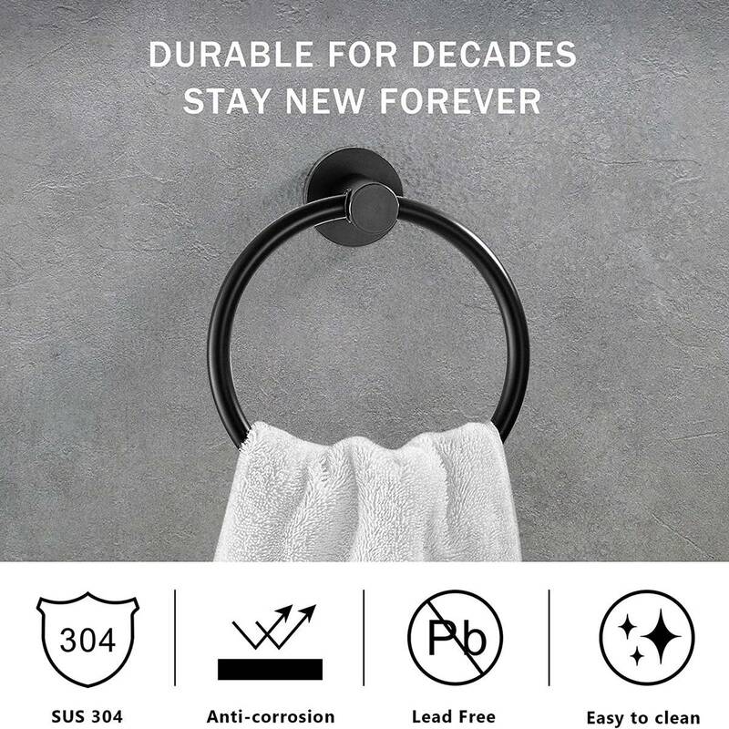 Toallero de mano con anillo para colgar en la pared, toallero redondo Simple, color negro