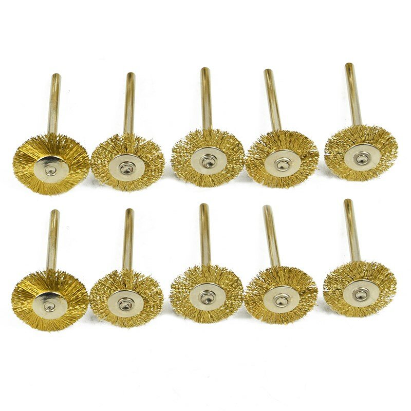 Conjunto de escova de roda de bronze 10 pçs 3.0mm haste fio roda escova para ferramentas rotativas dremel ferramenta elétrica para o gravador polimento ferramentas