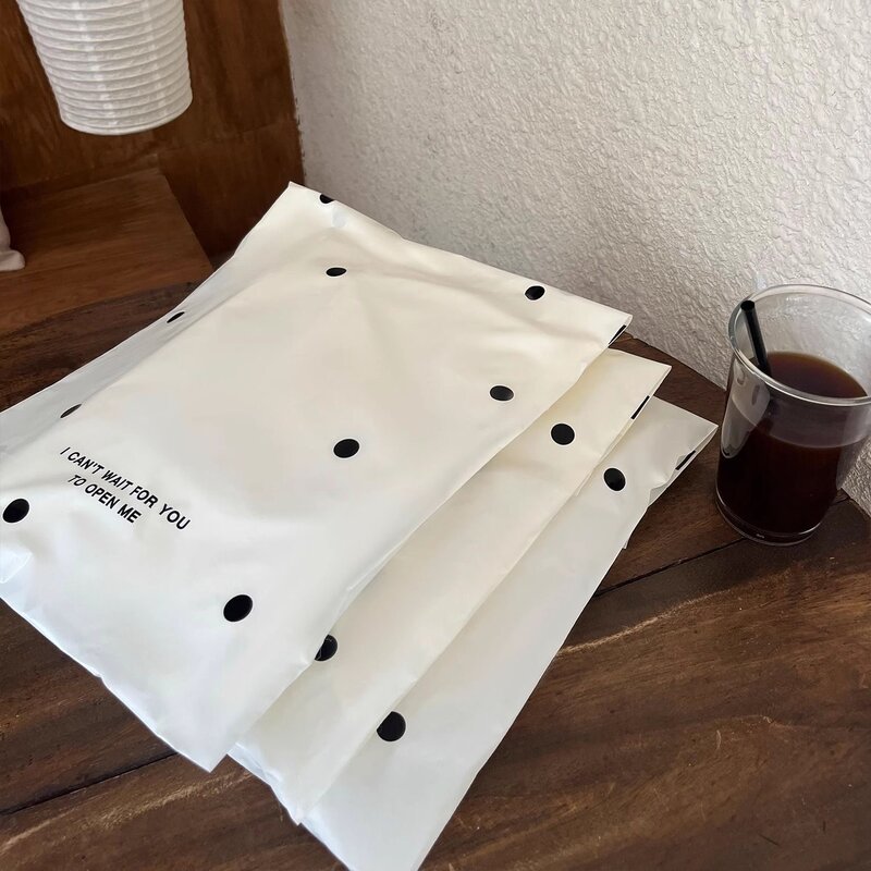 3 Sizes Black Dot Printed Express Bag White Poly Mailers Waterproof Shipping Mailing Bags Small Business Supplies Pouches 50Pcs