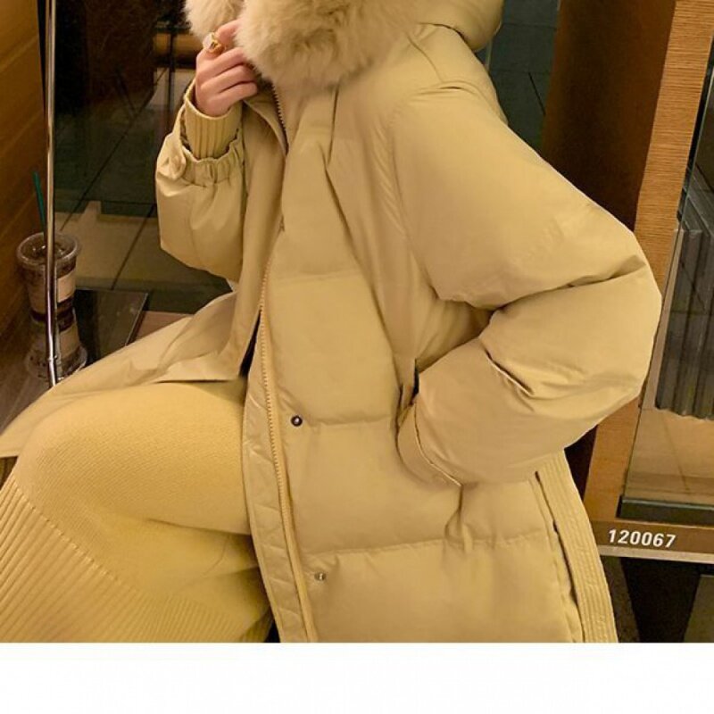 Chaqueta de plumón de pato con capucha para mujer, abrigo grueso de longitud media, alta calidad, Blanco 90, novedad de otoño e invierno, 2023