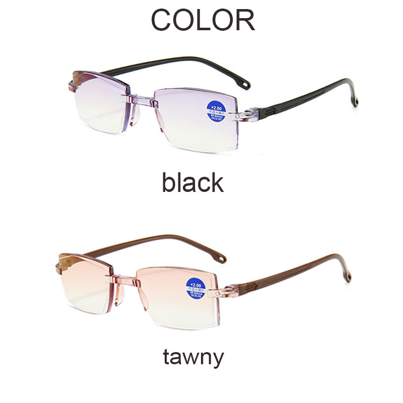 2021 kacamata baca ไร้ขอบสำหรับผู้ชายผู้หญิงป้องกันแสงสีฟ้า bifocal ใกล้ขยายแว่นตา presbyopic + 100ถึง + 400