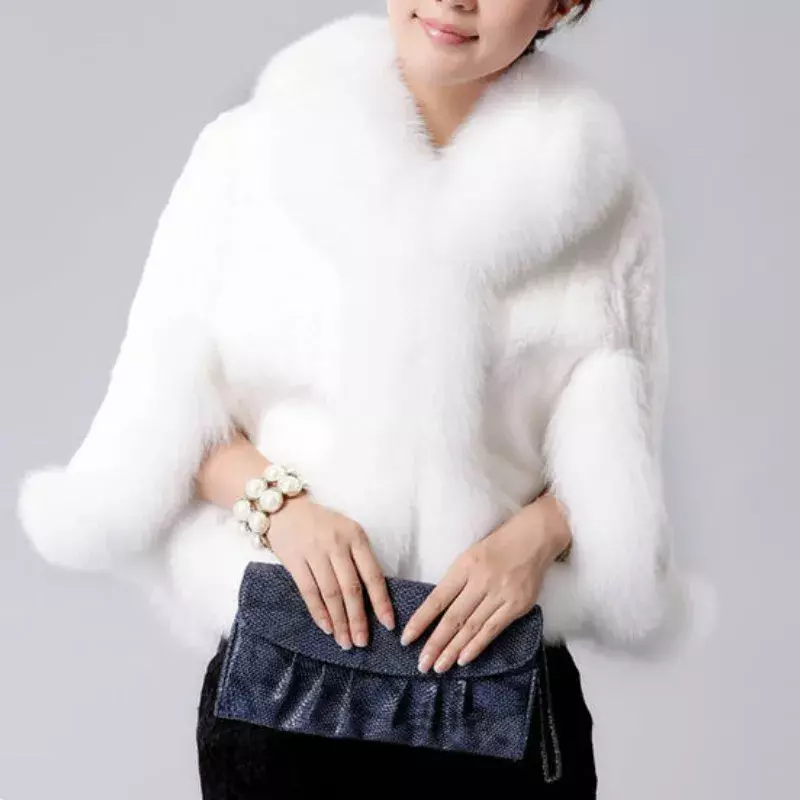 Abrigo corto de piel sintética con cuello de conejo de imitación, chaqueta de piel de visón suave, abrigo negro, elegante, moda de invierno