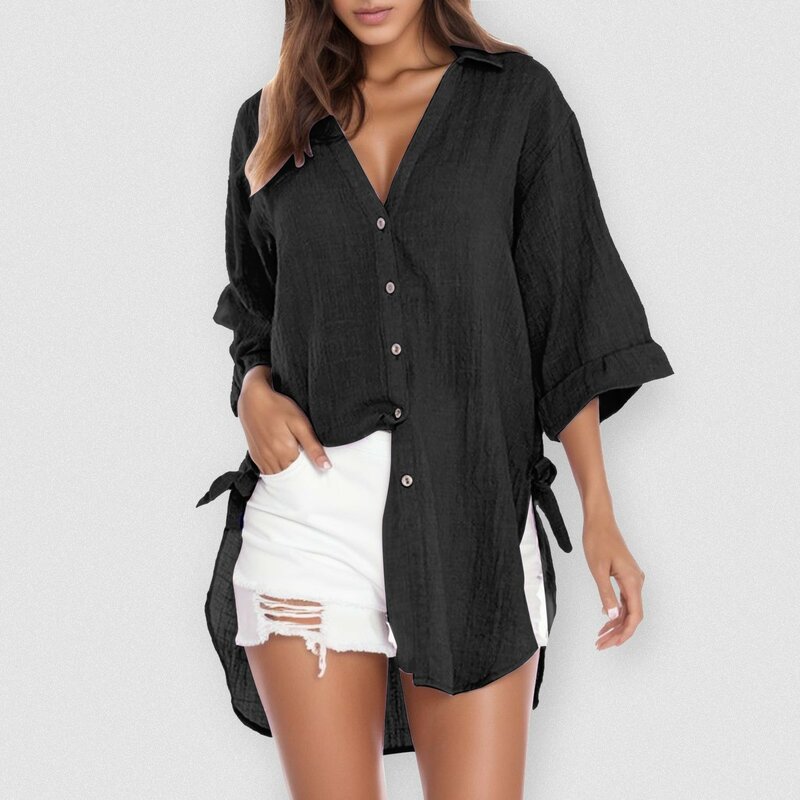 Рубашка женская свободного покроя с длинным рукавом, модная блуза из хлопка и льна, винтажная уличная одежда, топ-туника на пуговицах в стиле оверсайз, на лето