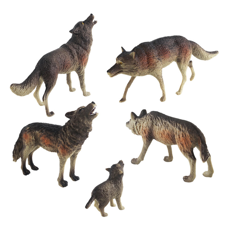 Relistic Wolf Figurines for Kids, brinquedo educativo para crianças, meninos e meninas, 5PCs