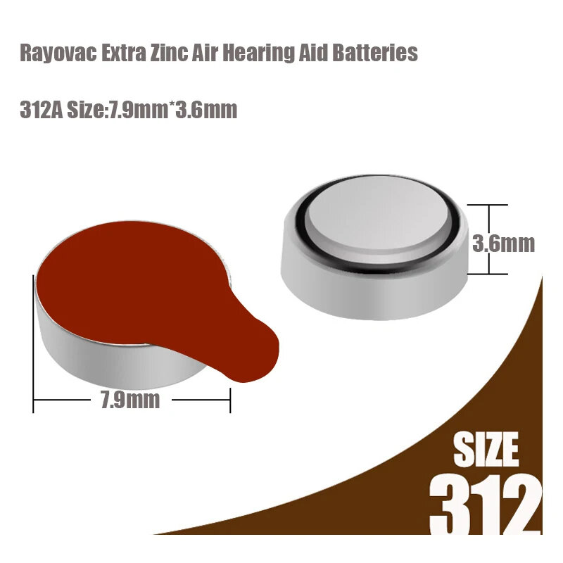 Rayovac-Extra Performance Hearing Aid Batteries, Bateria de ar de zinco para aparelhos auditivos, BTE, CIC, RIC, OE, 1.45V, 312, 312A, A312, PR41, 60 Pcs