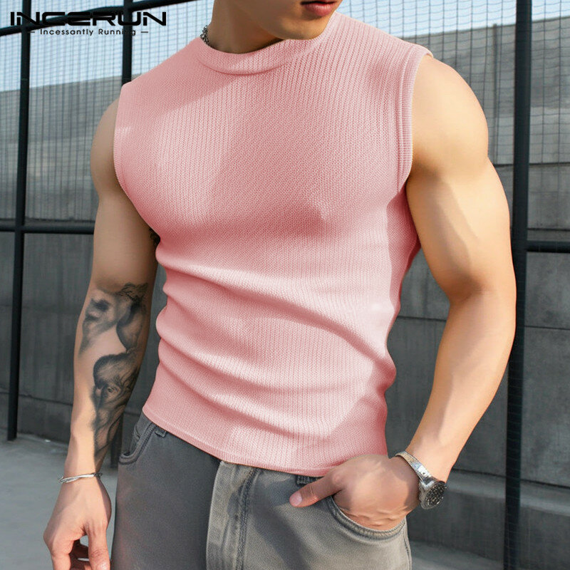 เสื้อกล้ามผู้ชาย2024สีทึบคอกลมแขนกุดเสื้อลำลองสำหรับผู้ชายเสื้อถักผู้ชายแฟชั่นสำหรับฤดูร้อน S-5XL