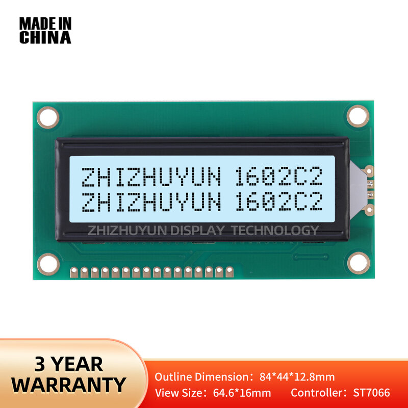 84MM * 44MM tampilan 1602C2 layar LCD kualitas tinggi 16*2 Film abu-abu lampu putih LED teks hitam 84*44 mendukung kustomisasi