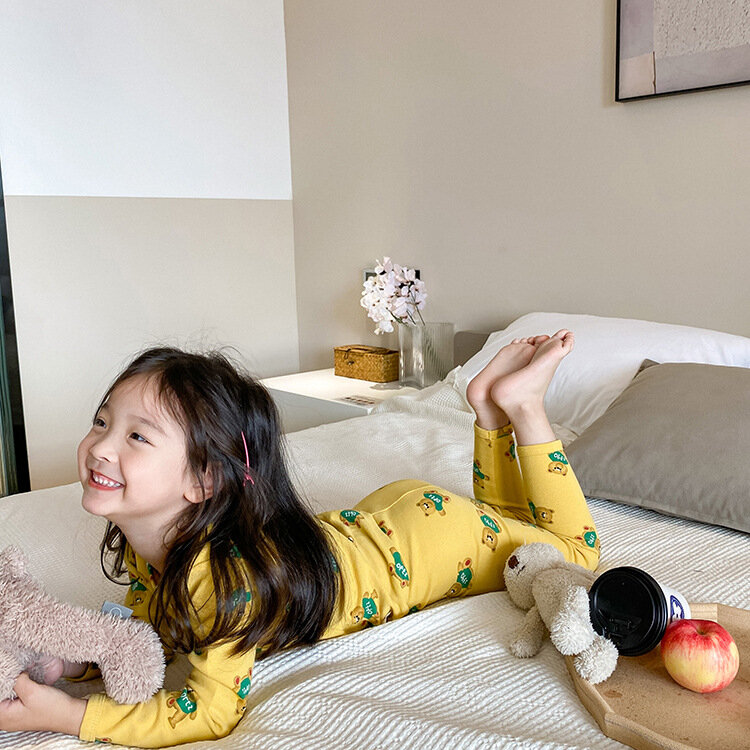 Crianças pijamas conjunto de roupa interior masculino e feminino bebês desenhos animados roupas para casa cor pijamas de algodão quente pijamas