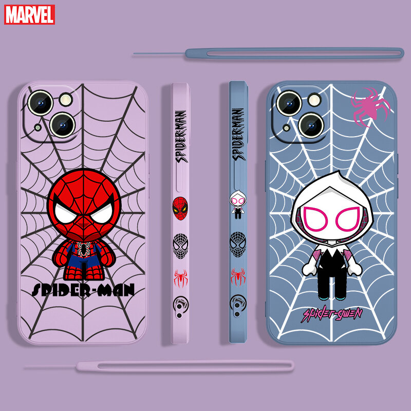 Marvel Hero SpiderMan Cool For Apple iPhone 14 13 12 Mini 11 Pro XS MAX XR X 8 7 6S SE Plus Liquid Left Rope Silicone Phone Case