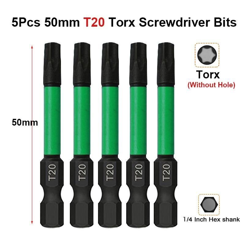 5Pcs Torx Screwdriver Bits 1/4 Inch Hex Shank 50mm T20 T25 T27 T30 Magnetic Torx Bit Set