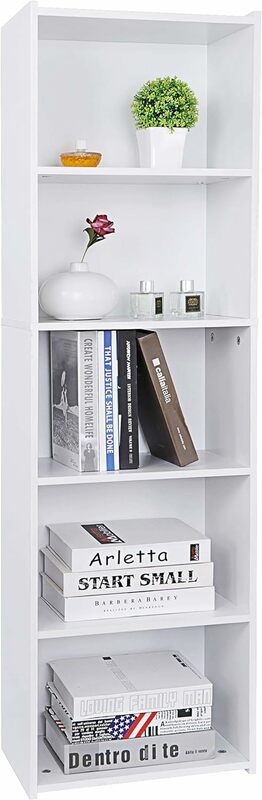5-Tier Plank Boekenkast, Vrijstaande Houten Opslag Display Open Boekenplank Voor Thuiskantoor, Wit
