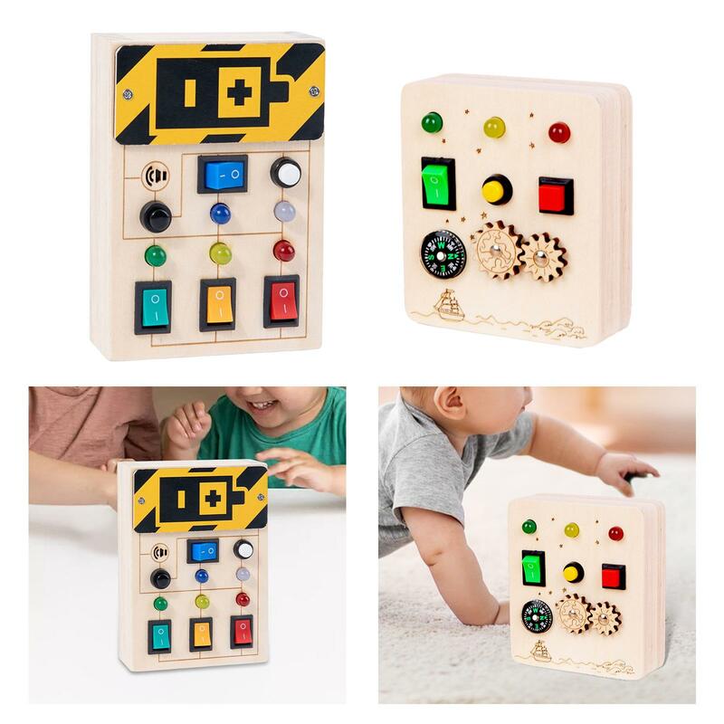 Lights Switch Busy Board Fine Motor Skills Learning Travel Toy Wooden Busy Board for Girls Boys Children Toddlers Party Gift