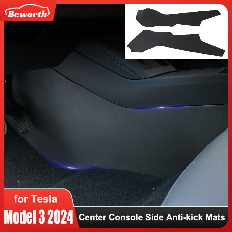 For Tesla Model 3 Highland 2024 Center Console Side Anti-kick Mats TPE Scuff Wall Plate Protect Cover Guard Pad Car Accessories